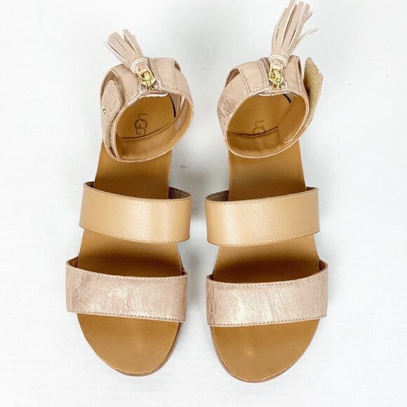 UGG Brown and Rose Gold Zip Back Sandals Size 6 - Picture 1 of 7